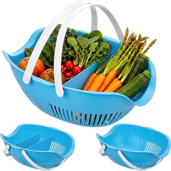 Garden Harvest Basket, Removable Partitions, Carrying, and Cleaning Harvesting Basket Doubles Colander for Vegetables and Fruits Garden Accessories