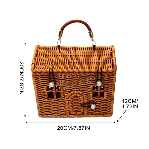 Garden Harvest Basket Woven Rattan Storage Basket with Handle Portable Picnic Baskets House Shaped Baskets Handcrafted Rattan Box Gifts for Picnics Home Decors Outdoor Gatherings,Brown