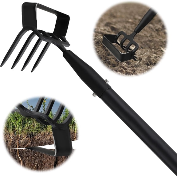Garden Hoe, 62 Inch Weed Tool, Long Soil Tiller Cultivator, Heavy Duty Metal Stirrup Hoe Weeder Scraper Rake for Flower Beds, Patio, Loosening Weeding Digging