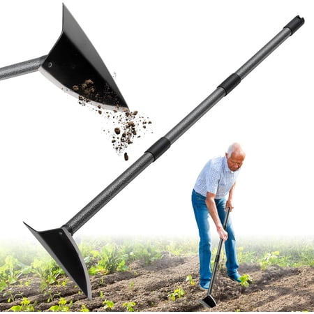 Garden Hoe, Heavy Duty Trenching Hoes with 60 Inch Long Handle, Sharp Edge Triangle Weeding Hoe Garden Tools for Weeds Removal,Cultivating,Digging,Loosen Soil, Trenching, Landscaping Manual Weeder