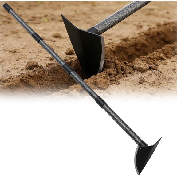 Garden Hoe, Heavy Duty Trenching Hoes with Adjustable Long Handle 30-72 Inch, Sharp Edge Triangle Weeding Hoe Garden Tools for Weeds Removal,Cultivating,Digging,Loosen Soil, Trenching