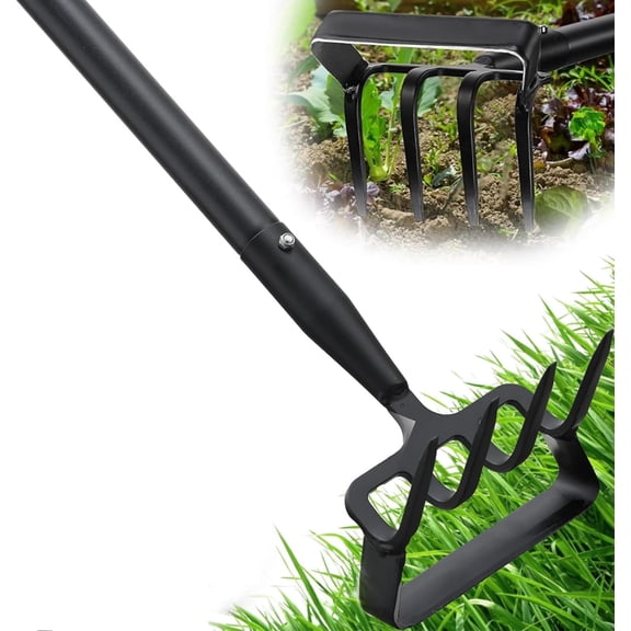 Garden Hoe, Stirrup Hoe with Adjustable Handle for Weeding Digger loosening Soil Metal Garden Cultivator with Rake Tiller Cultivator (30-73 Inch)