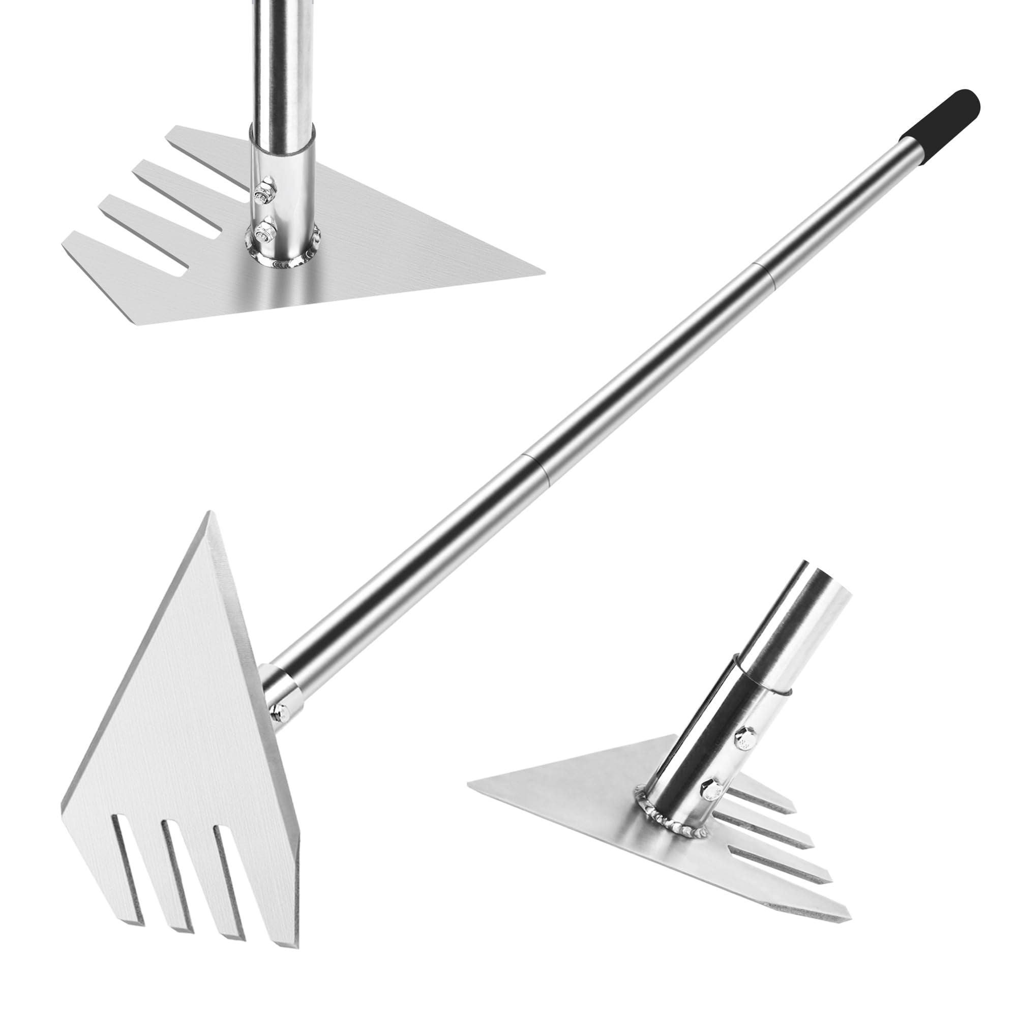 Garden Hoe Tool And Weeder  56 Inch Long Handle Cultivator With Stainless Steel Heavy Duty Hand Tiller For Weeding Digging Loosening Soil Removing Moss