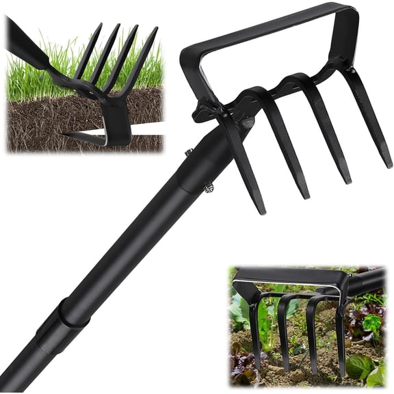 Garden Hoe for Weeding, Heavy Duty Hoe Garden Tool, 62" Long Handle Stirrup Hoe Cultivator, 2 in 1 Action Scuffle Hula Push Pull Hoe Manual Weeder for Gardening Landscaping Loosening Soil
