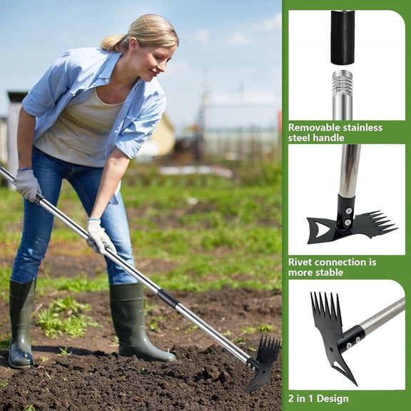 Garden Hoe & Weeding Tool , 2 in 1 Heavy Duty Stirrup Hoe and Cultivator Gardening Tool Set with 4.8ft Long Handle, Hula Hoe Garden Tool for Outdoor Gardening, Weeding & Soil Cultivation