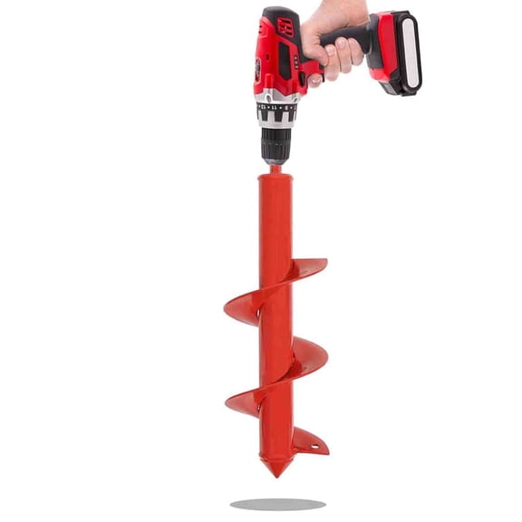 Garden Hole Digger Auger for Planting Bulbs Seedlings,Bulb Auger,Heavy Duty Extended Spiral Drill Bit,Powerful Auger,Long Handle Bulb Planter Tools 4"x12",Red