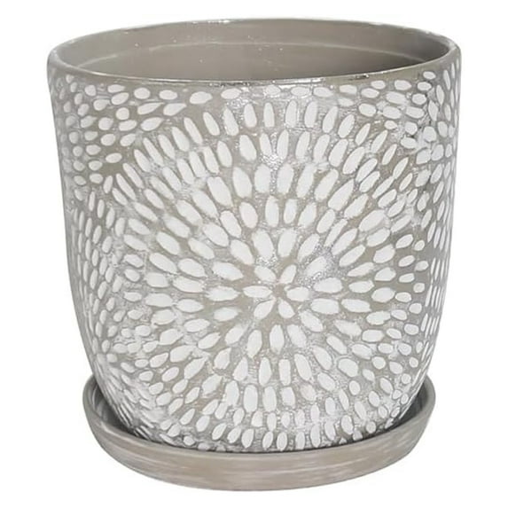 Garden & Home Grey 10 Inch Indoor Ceramic Plant Pot with an Attached Saucer and Drainage Hole for House Plants, , Flowers, Plants, Snake Plants, Gifts for Mom