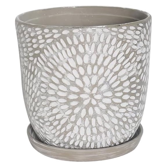 Garden & Home Grey 10 Inch Indoor Ceramic Plant Pot with an Attached Saucer and Drainage Hole for House Plants, , Flowers, Plants, Snake Plants, Gifts for Mom