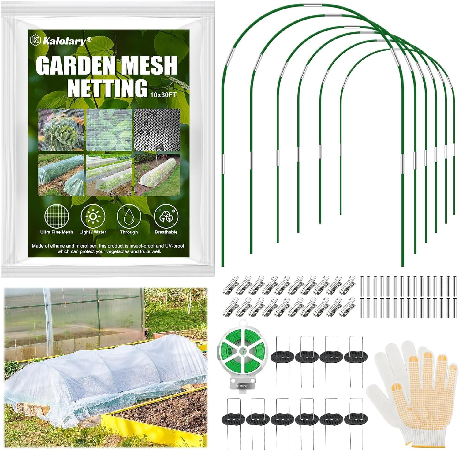 Garden Hoops for Raised Bed, 10 × 30FT Summer Plant Covers Fiberglass