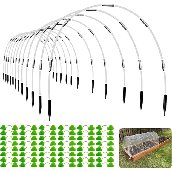 Garden Hoops for Raised Beds- Rust Free Fiberglass Frame Plant Hoops with Support Bases -Greenhouse Hoops Grow Tunnel , 72pcsVanilla