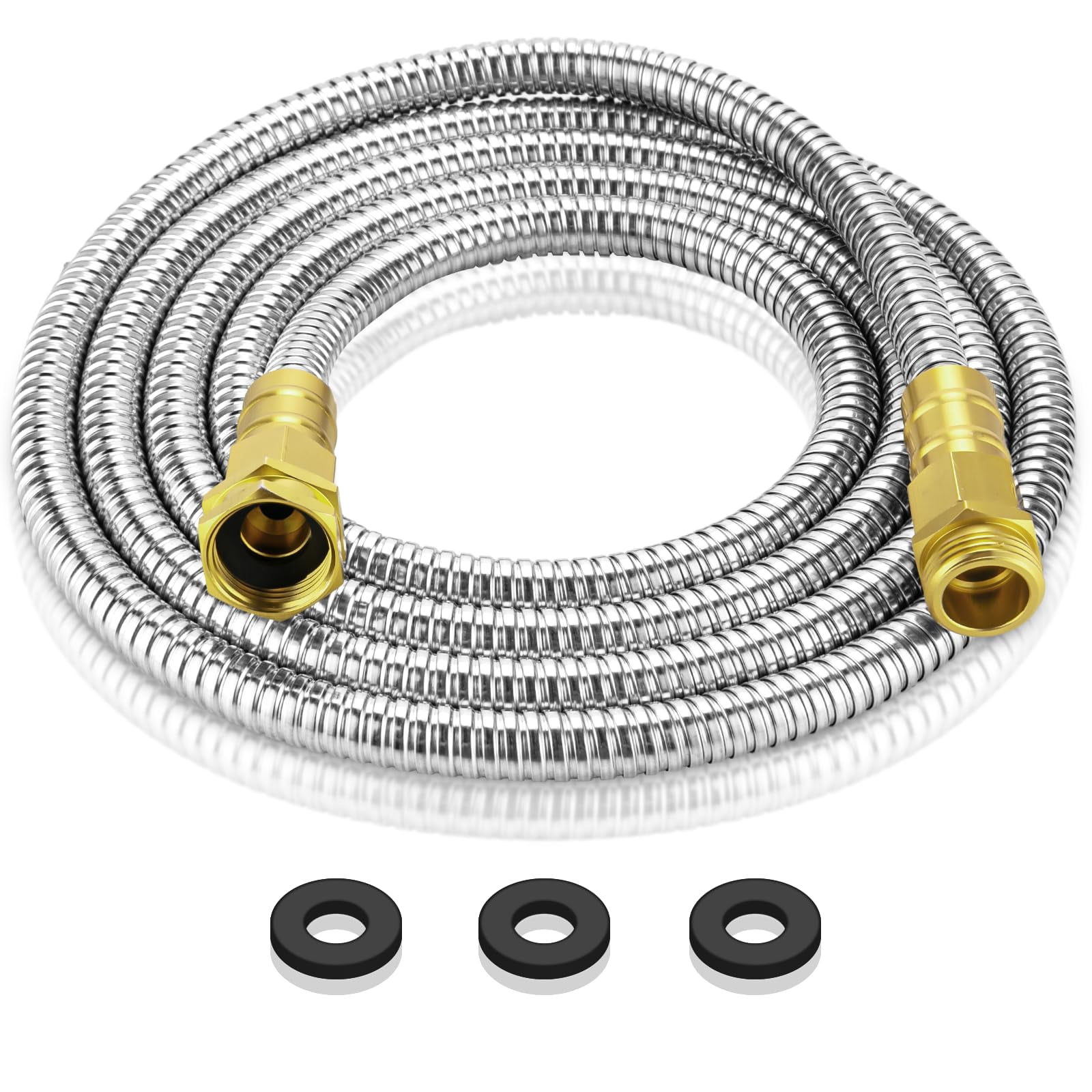 Garden Hose 10 Ft  304 Stainless Steel Metal Water Heavy Duty Flexible Leader Short Kink Free For Rv Outdoor Yard No Bite Leak Proof And Durable
