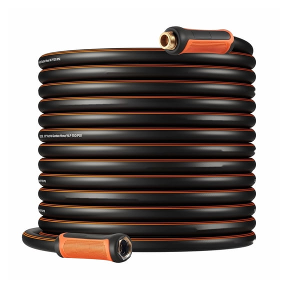 Garden Hose, 100 ft 5/8" Heavy Duty 4-Layer Rubber Water Hose, 150PSI Working & 600PSI Burst, Flexible & Non-kink Outdoor Waterhose with 3/4" Fitting, Lightweight Hoses for Gardening Cleaning