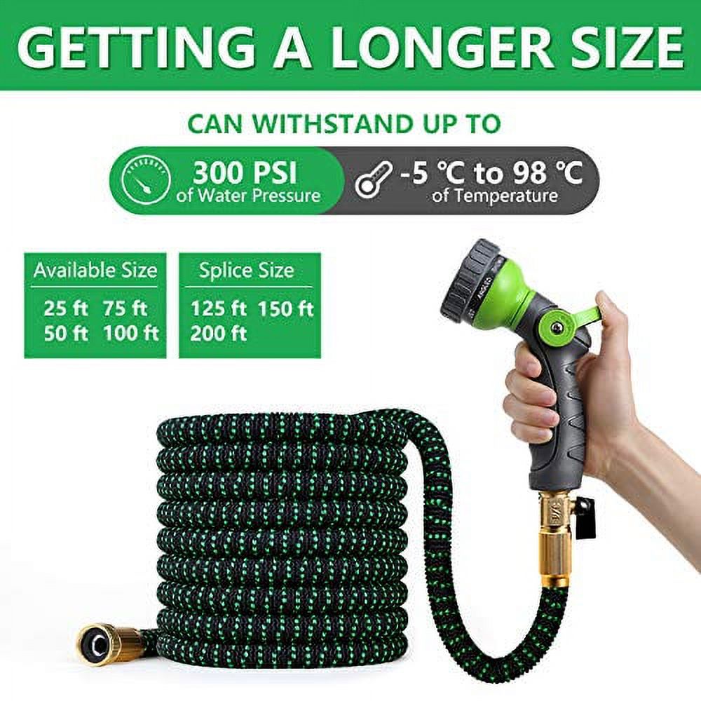 Garden Hose 100 ft Water Flexible Hoses with 3/4" Brass Fittings and 8