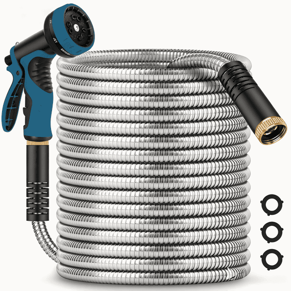 Garden Hose 100FT with 10 Function Nozzle, Metal Water Hoses & Leak-Proof Connectors for Outdoor, Yard, No-Kink, Puncture-Proof, Lightweight, Sturdy
