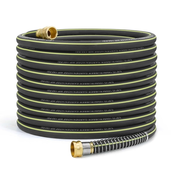 Lightweight Rubber Garden Hose 100 ft, 5/8" Hybrid Rubber Hose with Solid Brass Fitting, Water Hose Pipe for Outdoor, Cleaning & Washing