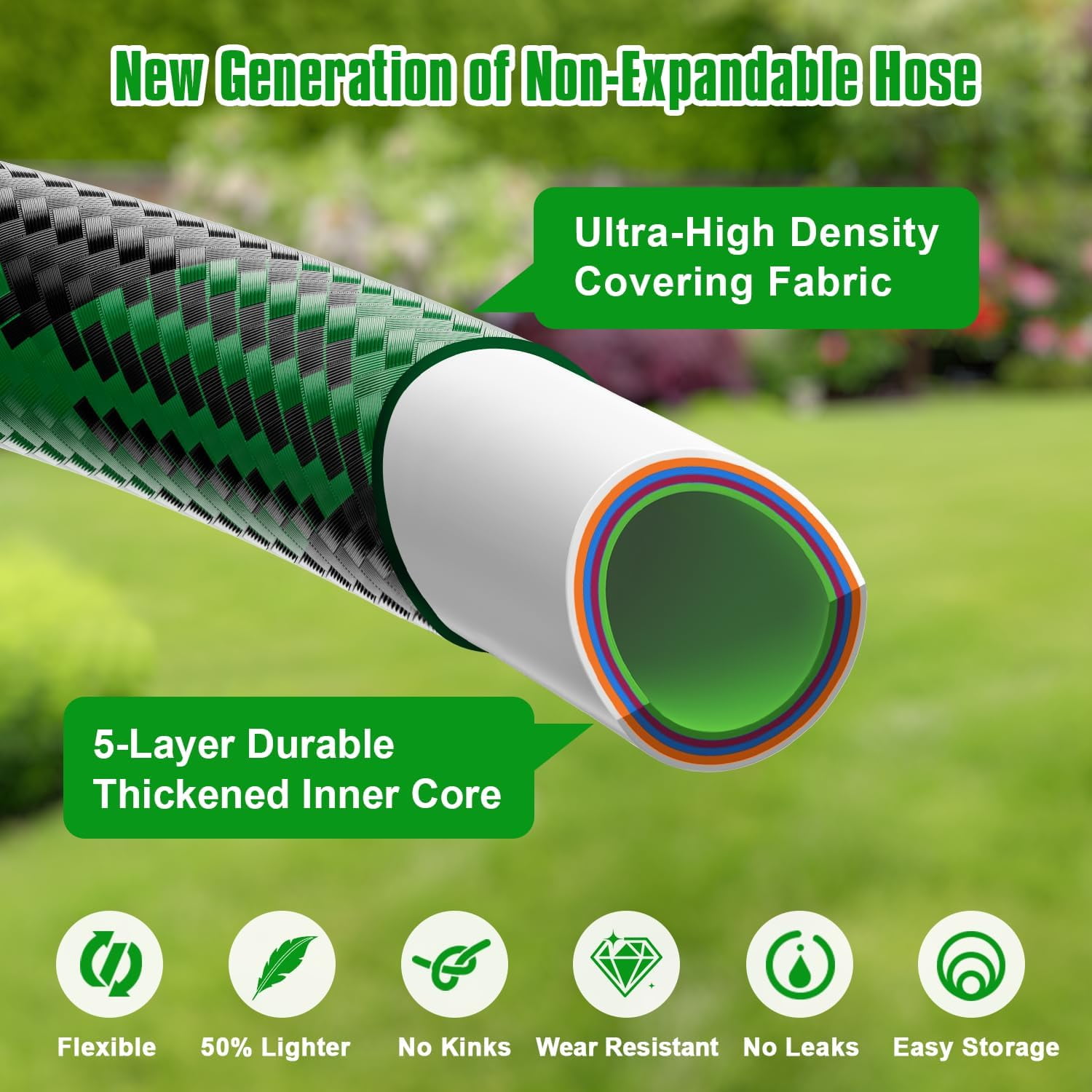 Garden Hose 125 ft, Non-Expandable Water Hose with 10 Function Nozzles ...