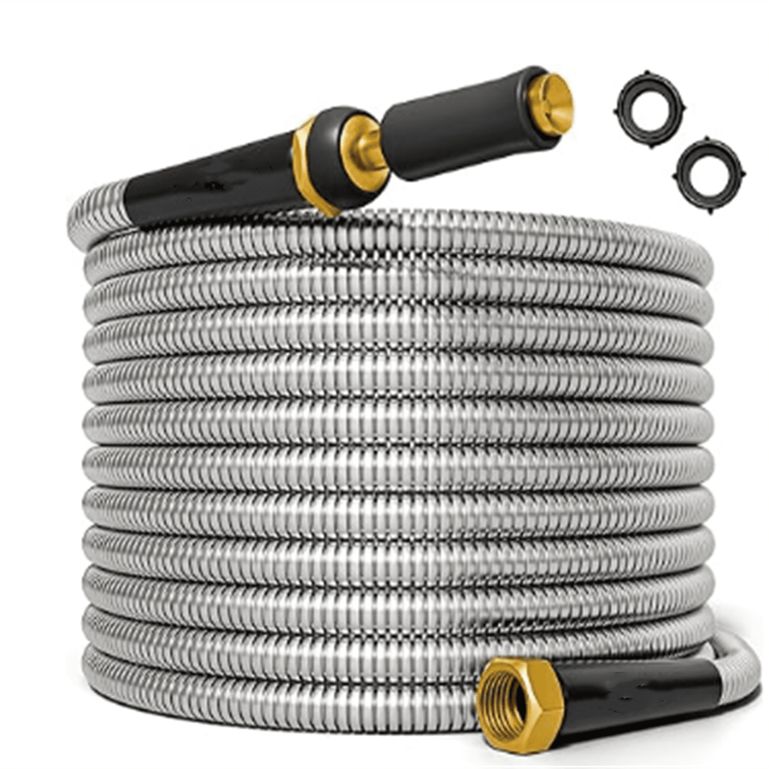 Garden Hose 15FT - 304 Stainless Steel Metal Water Hose, Flexible, Kink-Free, Lightweight, Durable, Crush Resistant Fittings, Easy to Coil, 500 PSI
