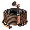 thumbnail image 1 of Garden Hose, 200 ft 5/8" Heavy Duty Rubber Water Hose with 10 Mode Nozzle, 150PSI Working & 600PSI Burst, Flexible & Non-kink Outdoor Waterhose with 3/4" Fitting, Lightweight Hoses for Gardening, 1 of 6