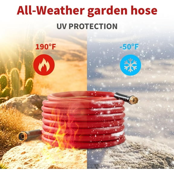 Garden Hose 25 ft x 5/8” Hot/Cold Water Hose,-50 ° F to 190 ° F,Burst 600Psi Flexible & Lightweight Upgraded Rubber Hoses,3/4” Solid Fittings for All-weather Outdoor Lawn & Garden