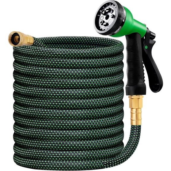 Garden Hose 25ft, Non Expandable Water Hose with 8 Watering Spray Nozzle, Flexible Lightweight Hose for Yard, Lawn, Car Wash and Outdoor