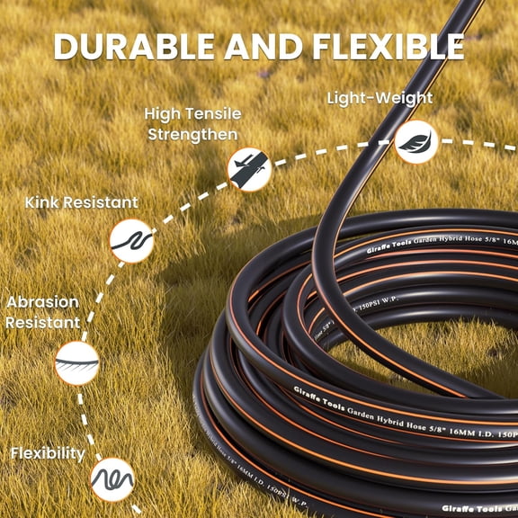 Garden Hose 5/8 Inch Heavy Duty Flexible Hybrid Water Hose with Swivel Handle 75ft Male to Female Fittings Burst 600 PSI for  Lawn