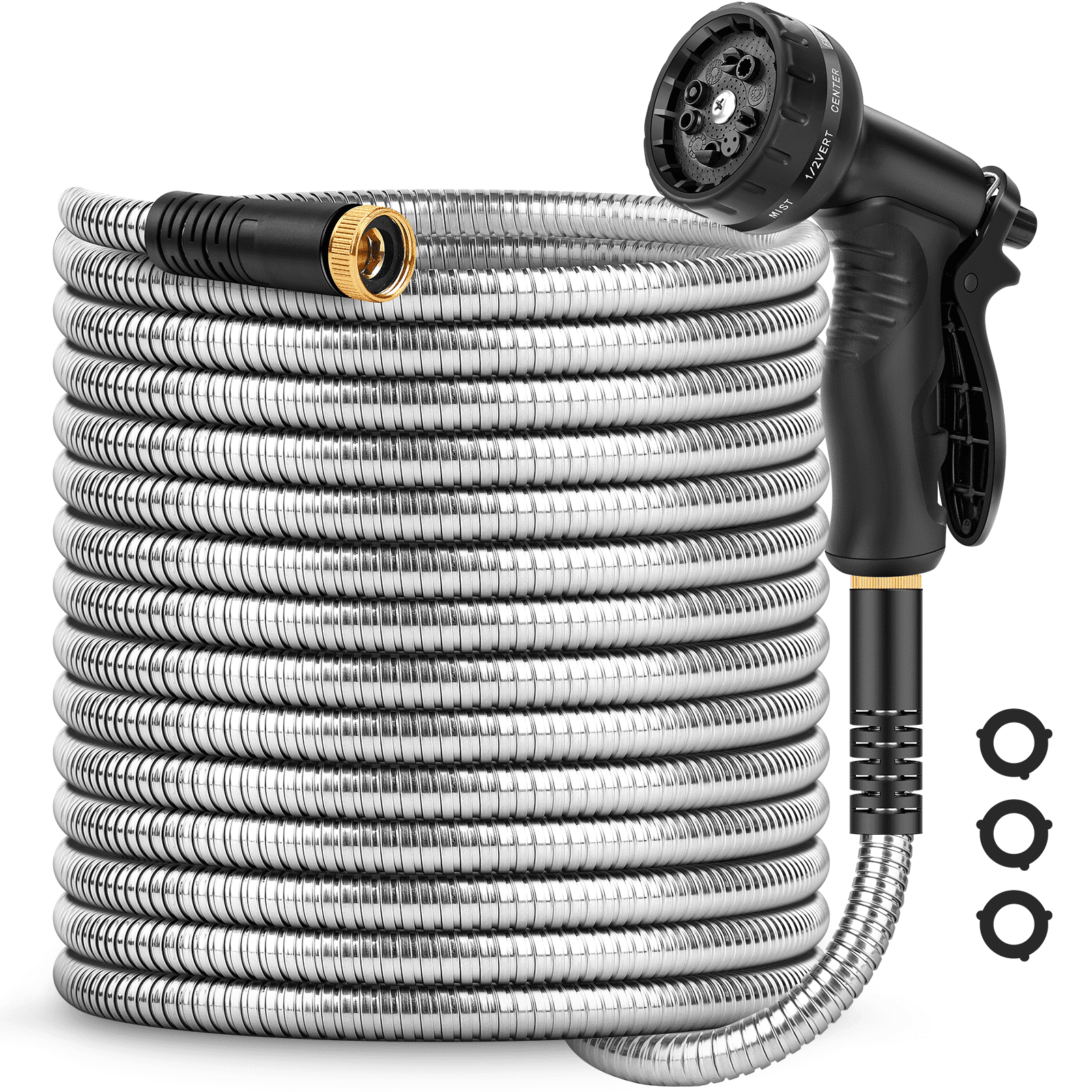 Garden Hose 50 ft, Heavy Duty Garden Hose Stainless Steel Metal Garden Hose, No Kinks, Lightweight, Puncture Proof, Flexible Outdoor Hose with 10 Function Nozzle for Yard & Car Washing