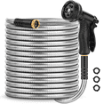 thumbnail image 1 of Garden Hose 50 ft with 10 Function Nozzle, Heavy Duty Stainless Steel Metal Water Hoses, No Kinks, Lightweight, Puncture Proof, Flexible, 1 of 8