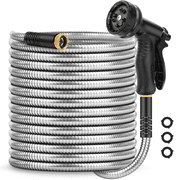 Garden Hose 50 ft, Heavy Duty Garden Hose Stainless Steel Metal Garden Hose, No Kinks, Lightweight, Puncture Proof, Flexible Outdoor Hose with 10 Function Nozzl