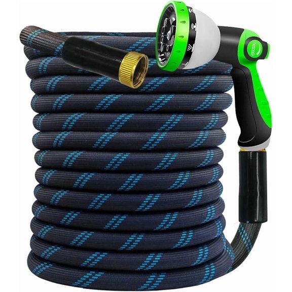 Garden Hose 50FT, NON-EXPANDABLE Heavy-Duty Flexible & Lightweight Water Hose with 10-Function Nozzle, No-Kink, Leak-Proof, Solid Fittings for Car, RV Marine Camper, Outdoor, Yard, Lawn
