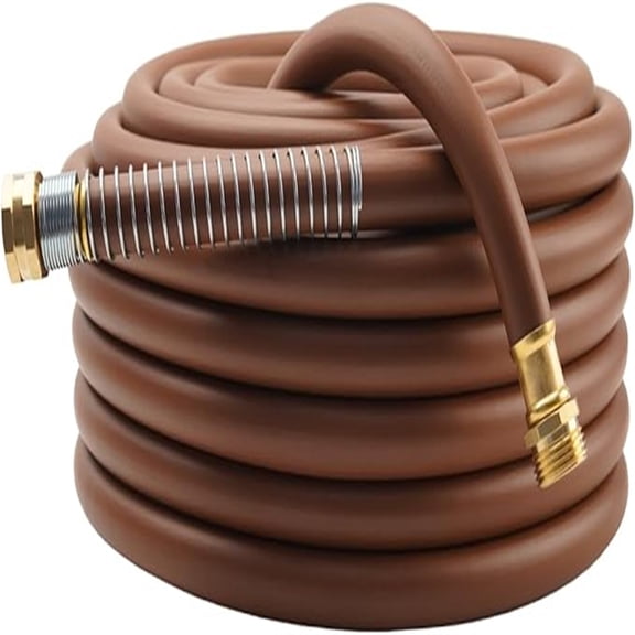 Heavy Duty 50FT x 5/8" 5-Layer Braided Rubber Garden Hose with Male-to-Female Fittings, Brown