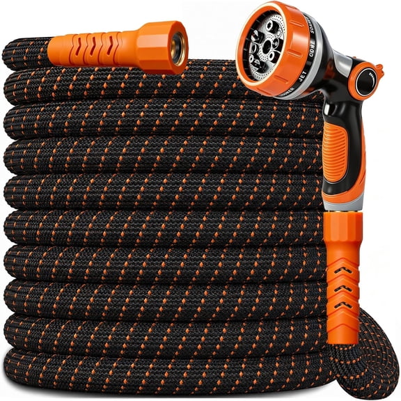 Garden Hose, 50Ft Ultra Flexible Water Hose, None Expand,with 10 Function Sprayer,Ultra-Lightweight,Leak-Proof,Non-Slip Handle, Non-Kink Hoses for Yard, Lawn,Outdoor (OrangeBlack,50Ft)