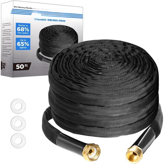 Garden Hose 50ft, Made of TPE(Not PVC), Ultra-Light & Flexible Water Hose with Solid Brass Fittings, Non-Shrinking, Easy to Storage, Drinking Water Safe Material, -weather, Black, Newbox