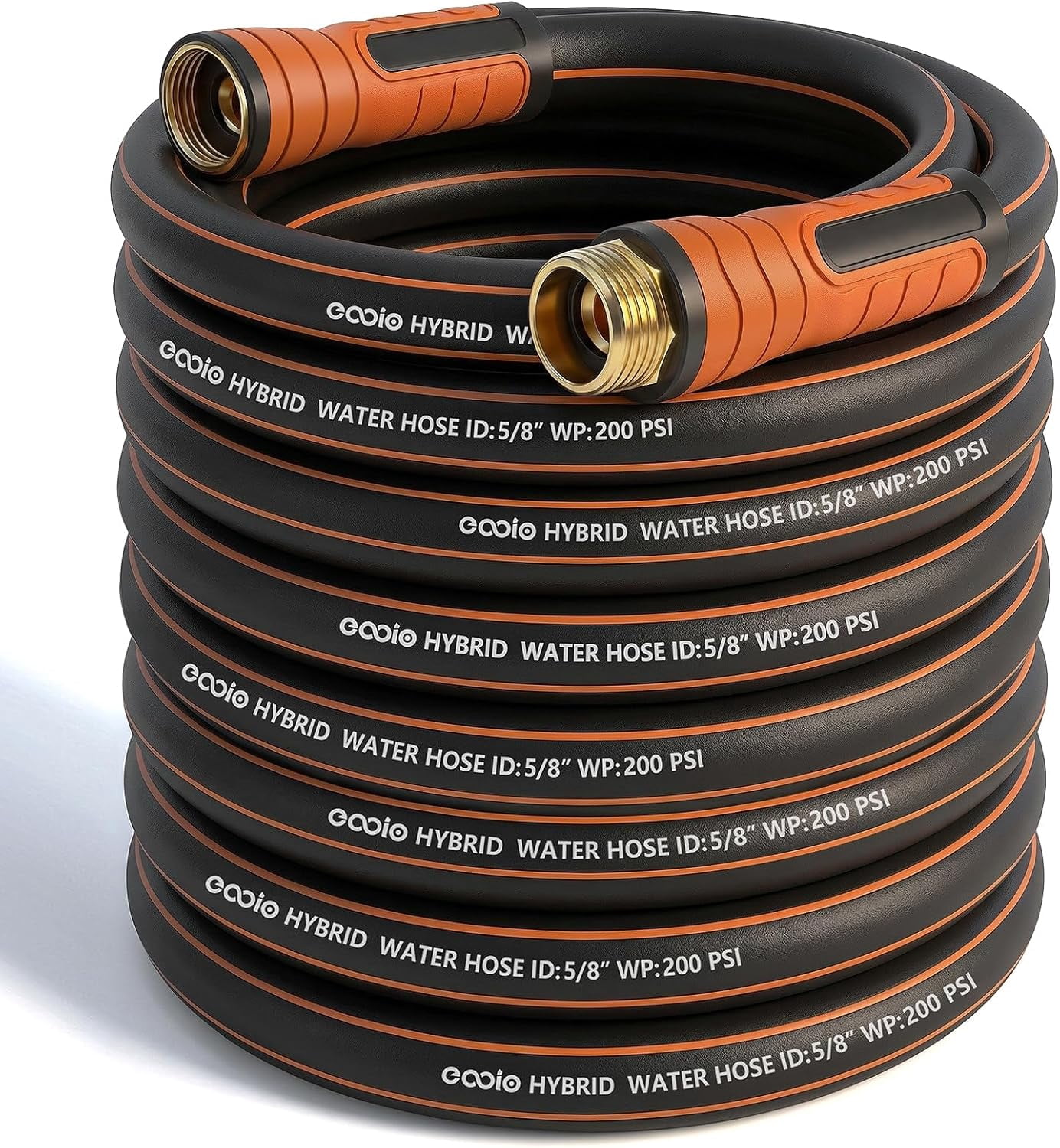 Garden Hose 75 ft x 5/8", NON-EXPANDING Flexible Water Hose, Kink Resistant Lightweight Hybrid Hose-Black Orange