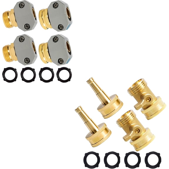 Garden Hose Aluminum Repair Kit Brass Jet Nozzle Shut Off Ball Valve Bundle
