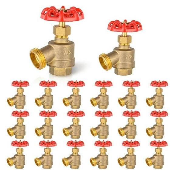 Garden Hose Faucet Valve 20-Pack - 1/2" FIP x 3/4" MHT - Multi-Turn Bent Brass Bibb for Irrigation, Outdoor Watering, Hose Connection & Frost Protection