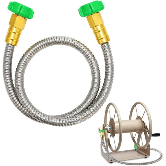 Garden Hose with Female to Female Connector, 3ft Metal Leakproof Leader Hose for Hose Reel, Heavy Duty 304 Stainless Steel Flexible Hose for Outdoor Garden Watering Car Pet Cleaning