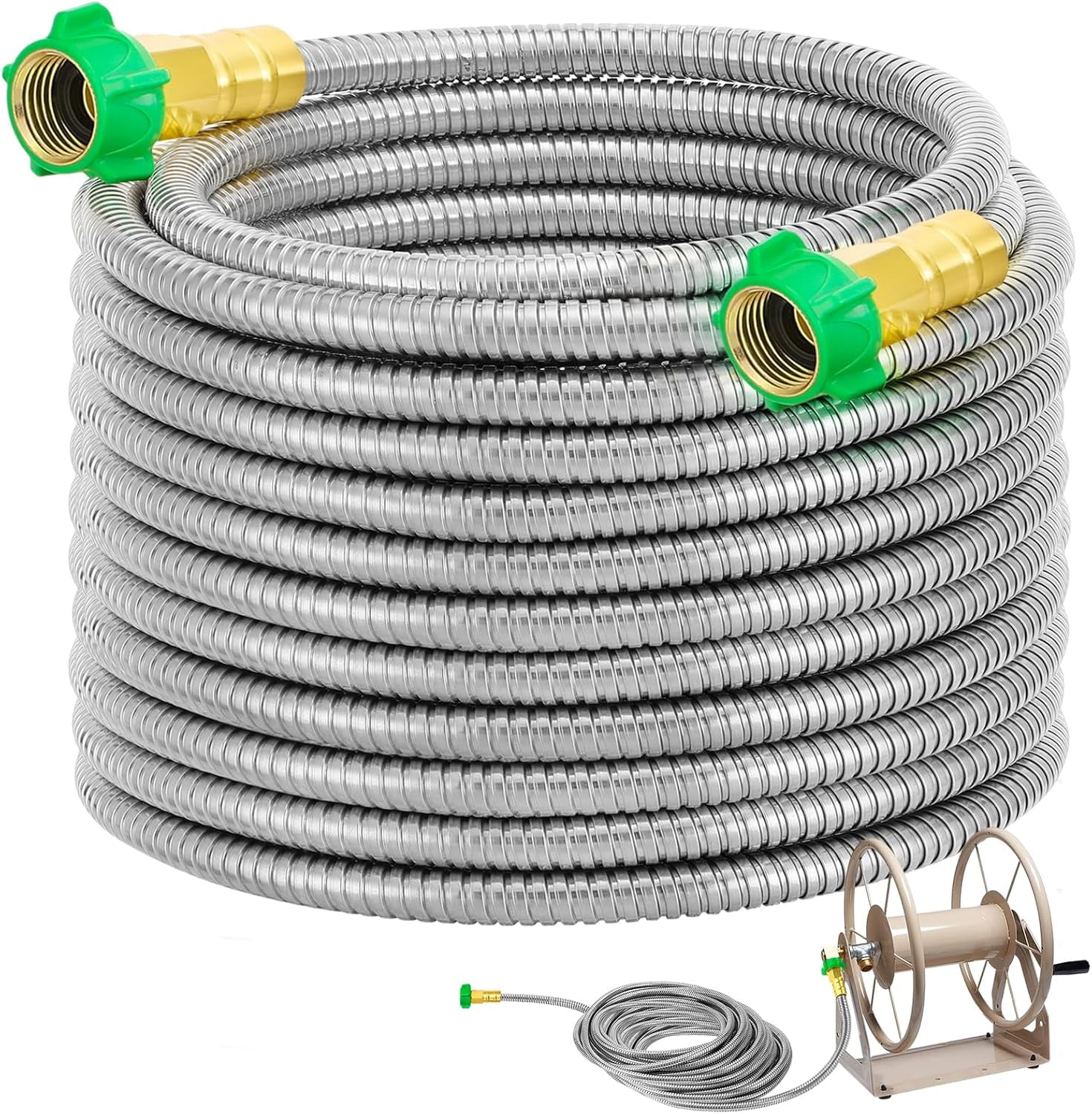 Garden Hose with Female to Female Connector - 50ft Metal Leakproof ...