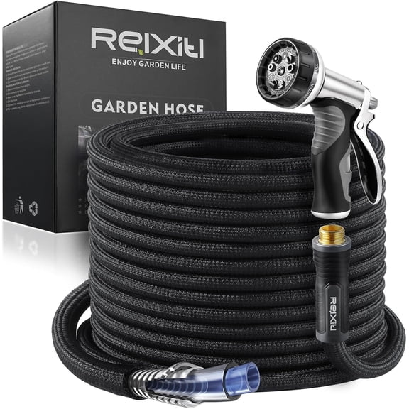 Garden Hose, Flexible Water Ultra Lightweight Non-Expanding hose with 10 Function Sprayer, Leak proof, Pressure Resistant for Yard, Outdoor (Black, 50FT)