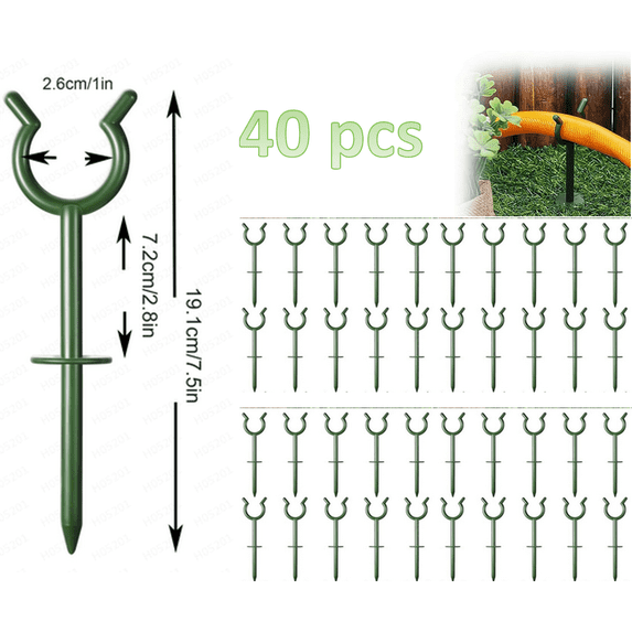 Garden Hose Guide Stakes Set of 40 - Heavy Duty 3/4” Hose Holder Spike for Lawn & Plant Saver, Yard Soaker Support, Durable Kink-Free Watering (Fit 3/4”Hoses)
