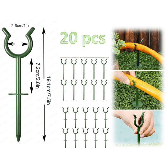 Garden Hose Guide Stakes Set of 20 - Heavy Duty 3/4” Hose Holder Spike for Lawn & Plant Saver, Yard Soaker Support, Durable Kink-Free Watering (Fit 3/4”Hoses)