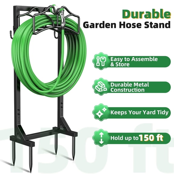 Garden Hose Holder, Detachable Water Hose Holders Stand Holds 160-Feet Freestanding Hose Storage Hanger Rack for Outside Yard Lawn Farm, Super Stable