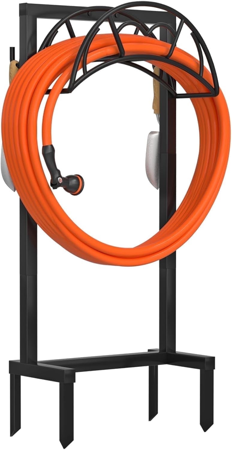 Garden Hose Holder, Freestanding Heavy Duty Water Hose Holder for Outside, Upgraded Metal Hose Stand with 4 Spikes, Detachable Garden Hose Storage Hose Reel Rack, Black - Walmart.com