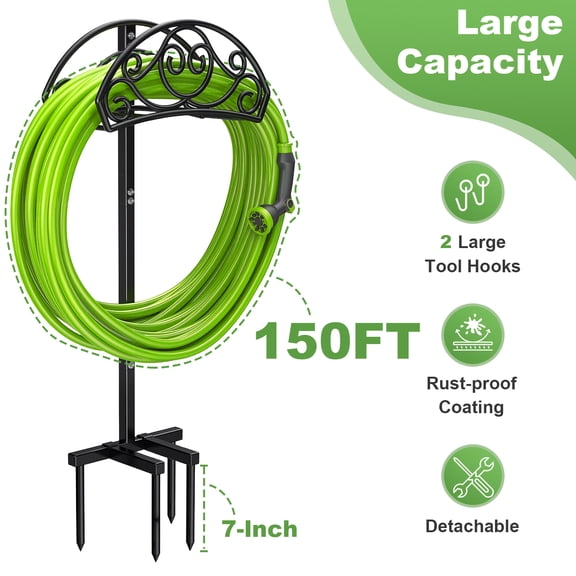 Garden Hose Holder, Younik Freestanding Water Hose Holder, Heavy Garden Organized Hanger for Outside Yard Lawn