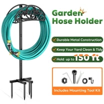 Garden Hose Holder, Freestanding Outdoor Hose Stand, Heavy Duty Metal Water Hose Reel Rack Storage Organizer for Yard, Lawn & Garden