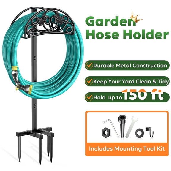 Garden Hose Holder Freestanding, Heavy Duty Metal Outdoor Storage Organizer Stand for Yard, Lawn and Patio