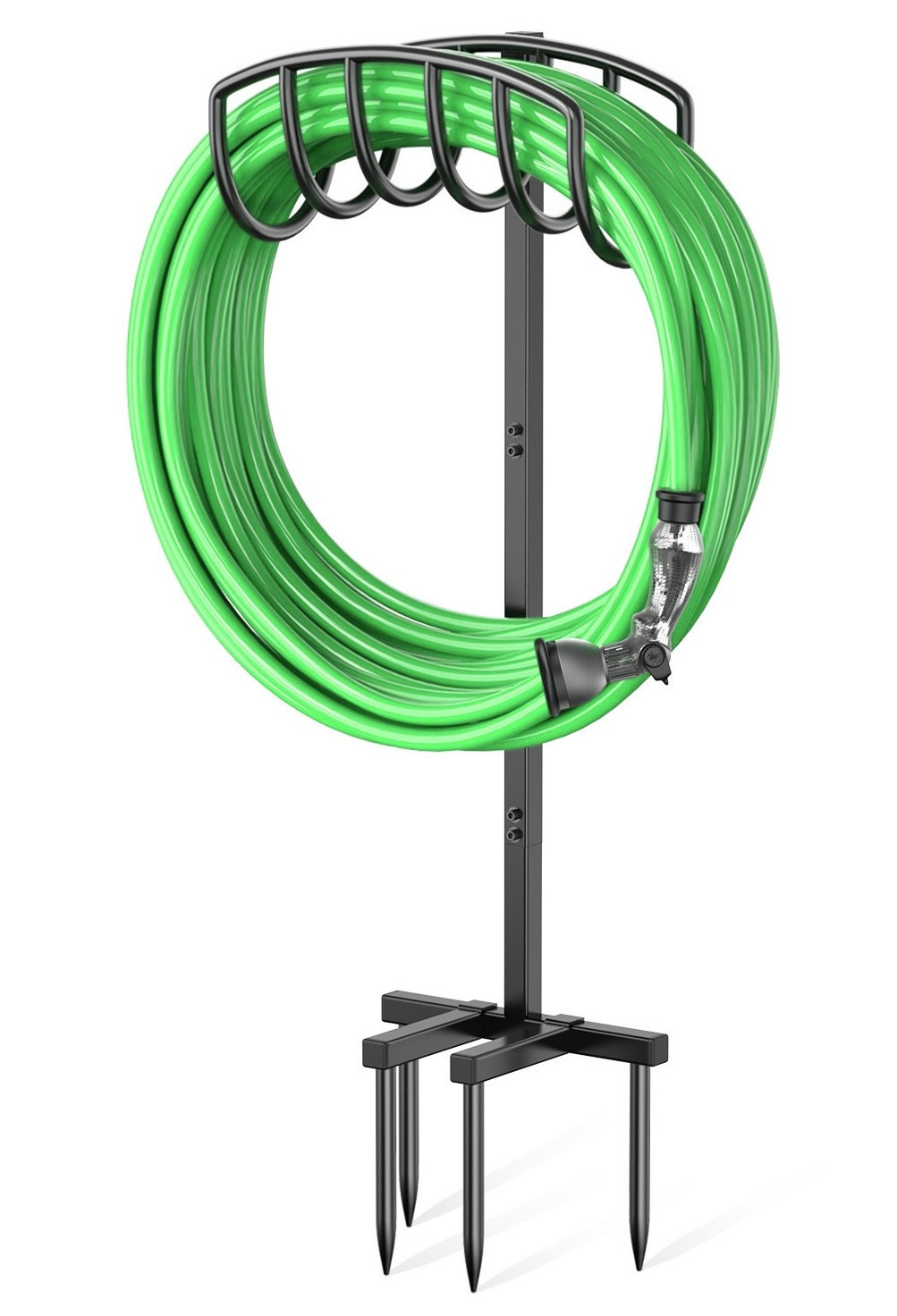 Garden Hose Holder with 4 Spikes & 2 Tool Hooks, Freestanding Water