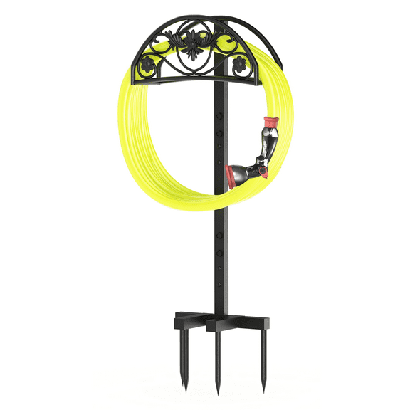 Garden Hose Holder, Freestanding Water Hose Stand, Upgrade 4-Prongs Base Heavy Duty Metal Hose Stand Holds 150-feet Hose for Outdoor Garden