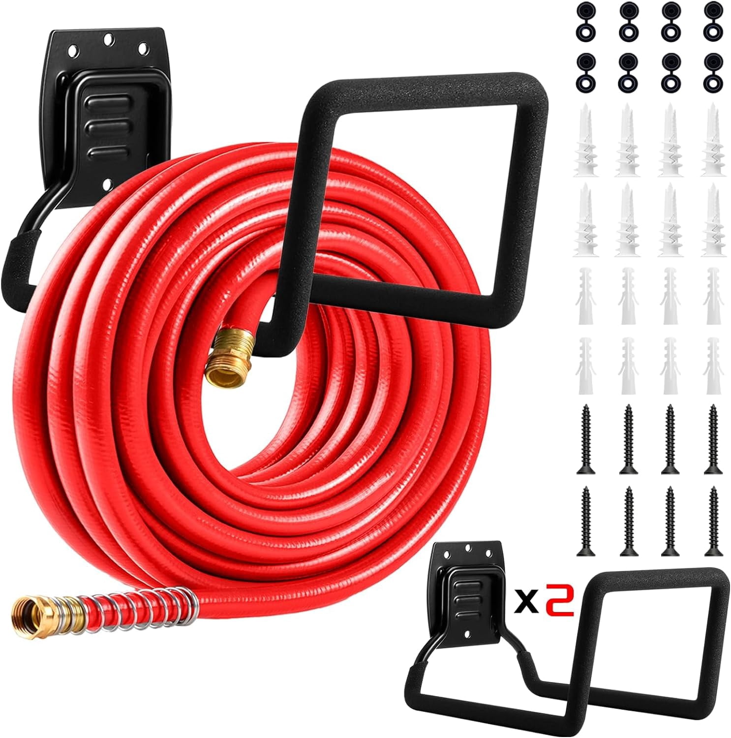Garden Hose Holder, Metal Wall Mounted Water Hose Reel for Outside, Durable Hook Stand for Garden Hose Storage, Water Hose, Extension Cords, Flexable Hose Use (2Pack)