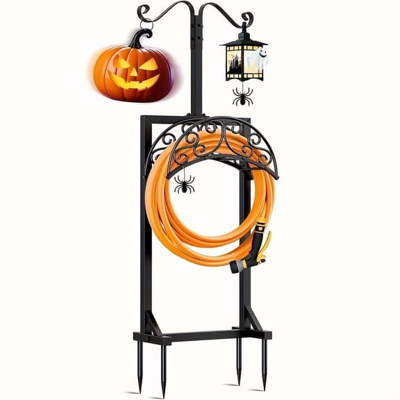 Lovfen Garden Hose Holder W/ 5 Spikes & 2 Shepherds Hooks, - Upgraded Water Hose Holders Freestanding Hose Stand Heavy Duty Hose Hanger Hose Storage Hose Reel Rack for Outside Yard Lawn