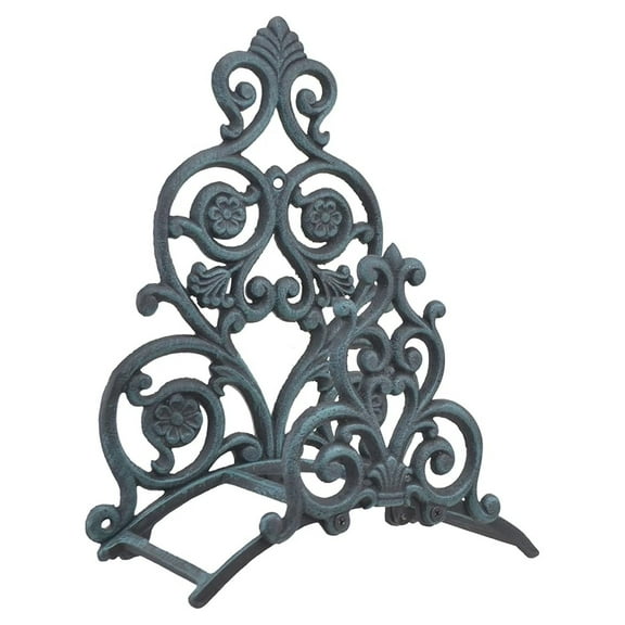 Garden Hose Holder Wall Mount - Floral & Spade Cast Iron Hose Reel - Verdigris Finish - 13.25" Tall - Outdoor Hose Storage & Decoration